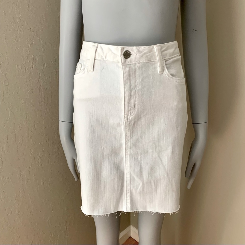 JUST BLACK White Denim Stretch Cotton Raw Hem Skirt Style # CD132K Size Small - Picture 10 of 16